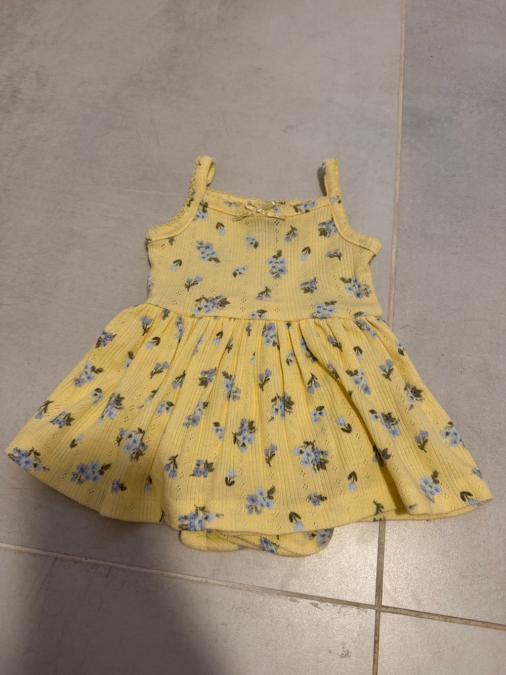 Old Navy Yellow Floral Ribbed Sundress with Blue Blossoms